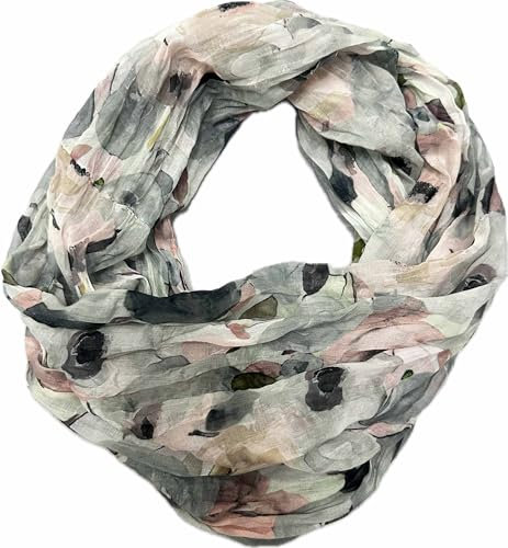 J26 Blumen Mandala Farbverlauf Kreis Seide Sommer Loop Verlauf Regenbogen Rainbow Silk Uni Rundschal Schlauchschal Stola Schal leicht 2025 Neu (BlumenB Grau)