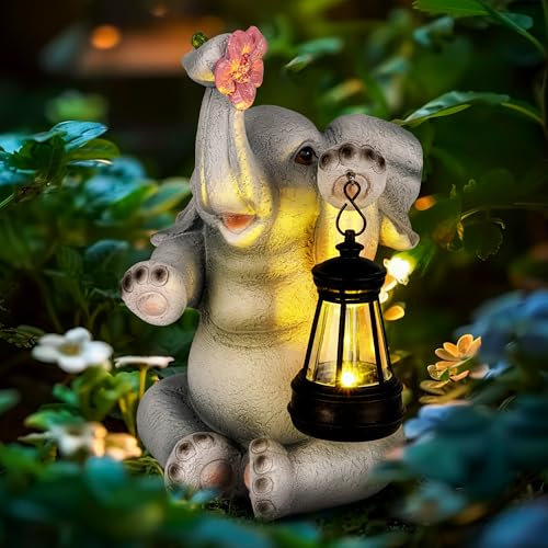 GIGALUMI Solar Garten Statuen Licht graue Elefantenfigur Lichter für draußen, Hof, Garten Dekor Einzigartige Geschenke für Mama, für Frauen, Elefanten Dekoration für Patio