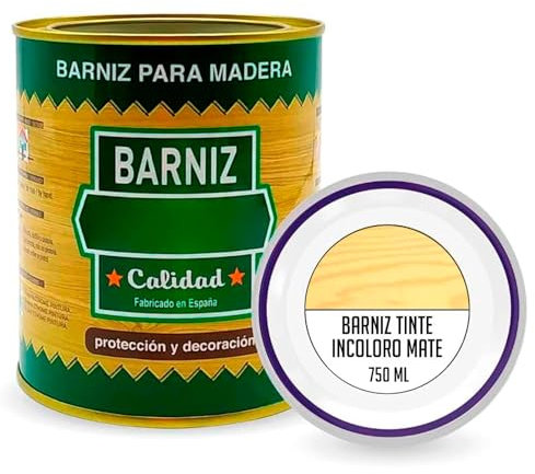 AC - Bote de Barniz para Madera - Fabricado en España - Ideal para todo tipo de Maderas, vigas, cerchas, marcos, etc. - Capacidad de 750 ML - Incoloro Mate