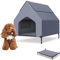 UISEBRT 2 in 1 Hundeliege überdacht & erhöhtes Hundebett mit abnehmbarem Deckel, Outdoor Hundezelt hundehütte für kleine und mittelgroße Hunde bis 40 kg, ideal für Garten, 91 x 65.5 x 86.5 cm