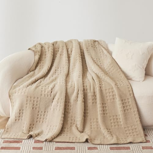 Miyacare Kuscheldecke Decken 200x230 cm, Couchdecke, Überwurf, Weiche und Warme Fleecedecke, Waffelmuster Wohndecke, Gemütliche Korddecke, Kuscheldecke Flauschig (Beigebraun, W200 x L230CM)