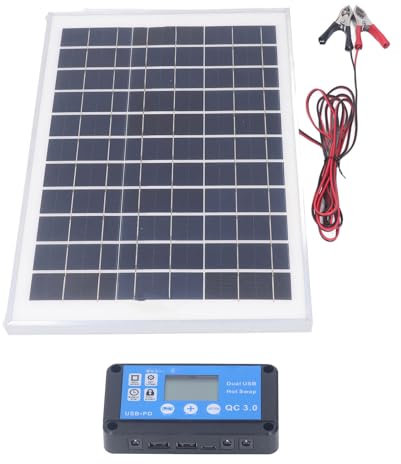 Kit de Panneaux Solaires 50w, Panneau Solaire 50w avec Pince de Batterie FrPlus et Contrôleur étanche Mppt pour Bateau Camping-car Extérieur TraCamper
