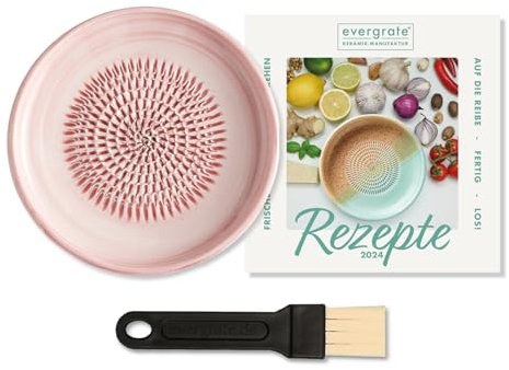 evergrate Keramikreibe Motiv Rosé mit Küchenpinsel und Rezeptheft