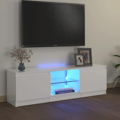 LumFurni Meuble TV avec lumières LED Blanc Brillant 120x30x35,5 cm