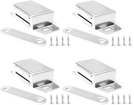 Magnetschnäpper stark 4 Stück 18 kg Haltekraft Edelstahl Balkontür Türmagnet Schranktür Schrankmagnete Türschließer Möbelmagnete für Küche Badezimmerschrank Kleiderschrank, mit 16 Schrauben