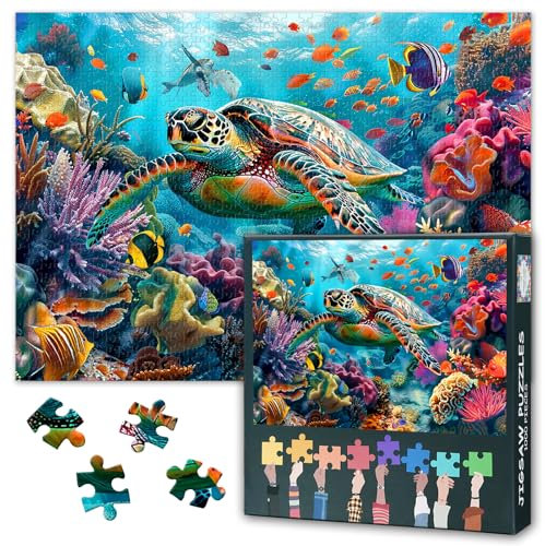 1000 Teile Puzzle für Erwachsene Unterwasserwelt Meeresmotiv Entspannungstherapie Stressabbau Puzzleteile mit Referenzposter Hochwertige Pappe Leicht zu Montieren Wanddekoration 50,5 x 70,5 cm