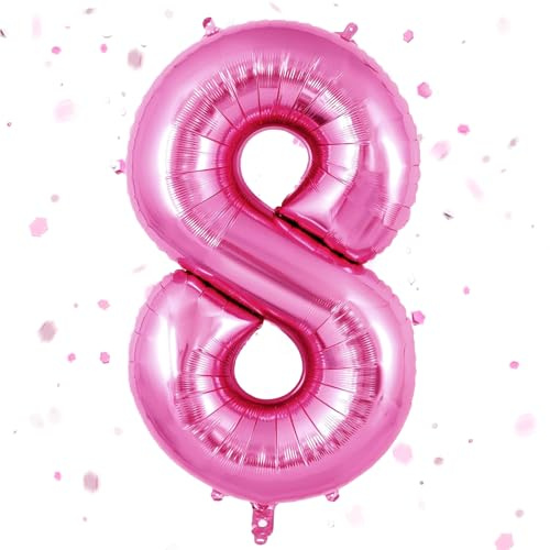 Ballon chiffre rose, Ballon rose chaud 8, Ballon 8 en aluminium chaud rose de 40 pouces, Ballon chiffre rose de 101 cm, Ballon hélium chiffre 8, ballon 8 anniversaire pour décoration anniversaire de 8