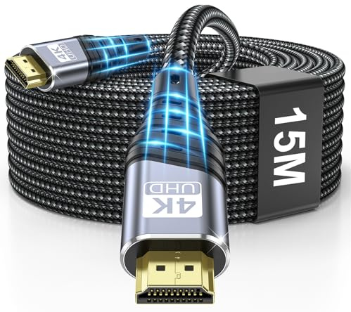 TEFLOTY 4K HDMI Cable 15 m, HDMI 2.0 Cable Ultra High Speed 4K @ 60Hz 18Gbps with Ethernet/Audio Return Channel, Support 4K 3D HDR UHD HDMI Cable for HDTV, PS5/4/3, Xbox Series X/S, Monitor More