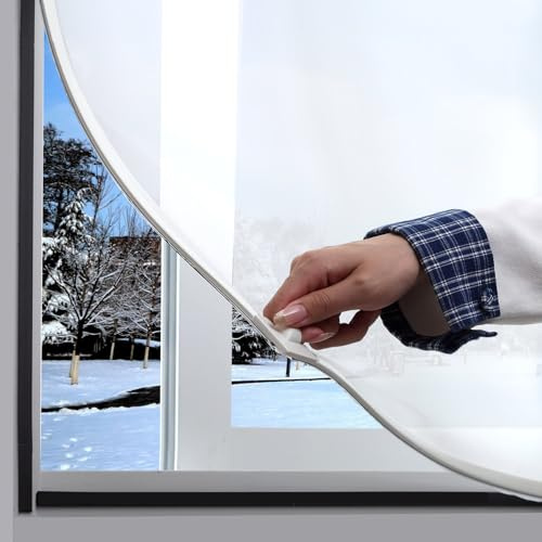 DIY Magnetic Window Insulation kit Frosted Film with White Frame Max 39X47(100×120cm) Fits Any Size Smaller