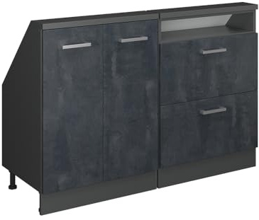 Vicco Dachschrägenschrank-Set Rion, Schwarz Beton/Anthrazit | B120 x T46 cm, 2er Set, platzsparend für Dachschrägen
