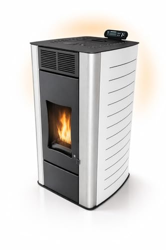 UMBRELLA® P18 Wasserführender Hydro-Pelletofen 18 kW bis 300 m³ – BAFA/förderfähig–Zentralheizung – A+ 40 kg Tank – Wasser 12,5 kW – bis 18 Std. Laufzeit – ECO,Automatik,Wochentimer,Wi-Fi Ready – Weiß
