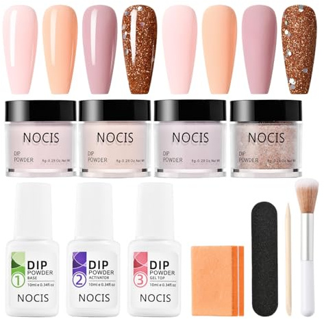 Dip Powder Nail Kit, 4 Colors Nail Dipping Powder Kit for Home DIY Salon Art, Glossy or Frosted Finish with Base Top Coat Activator As Gifts for Women Dipping