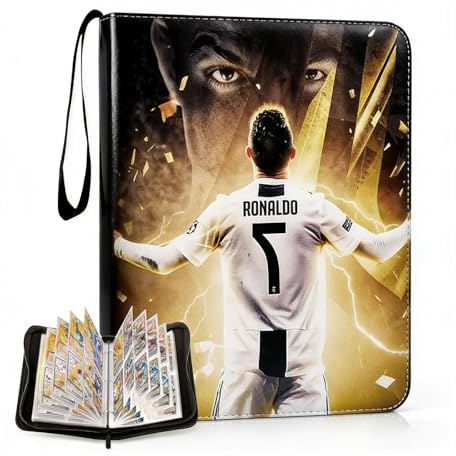 HX-pyahgtv Sammelalbum Fußball Karten, 9 Taschen 50 Seiten 900 Karten Kapazität, PU Wasserdicht Tragbar mit Reißverschluss & Tragegriff, Kompatibel mit Allen Sportkarten Zum Sammeln & Tauschen