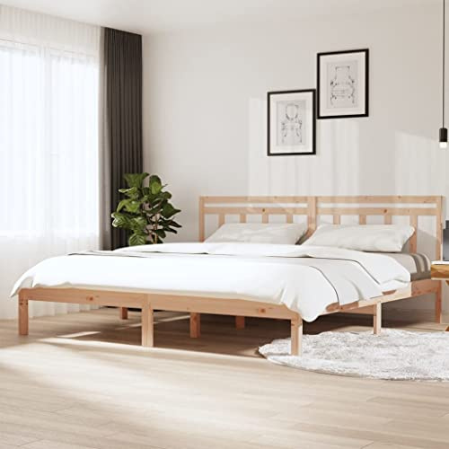 Owoxanthellate Super King Solid Pine Wood Bed Frame 205.5 x 186 x 100 cm Rustic Headboard Mattress 180 x 200 cm Ready to Oil or Paint for Bedroom