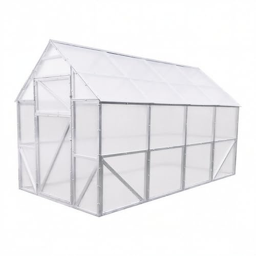 Comfort Gewächshaus Stahl 200x400x220cm mit Fundament| UV-beständige 4 mm Hohlkammerplatten | Winterfestes Tomatenhaus & Treibhaus für Garten