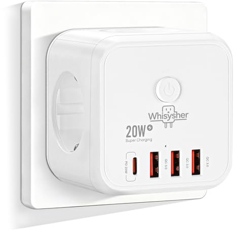 Steckdosenwürfel mit USB C, PD20W Mehrfachsteckdose mit Überspannungsschutz und Schalter, 3 Fach Steckdosenadapter für DE/NL/ES/SE/FR, 4000W/16A Mehrfachstecker für Zuhause & Büro