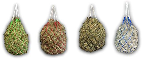 Red de heno para caballos, para una alimentación adecuada a las especies, mejora la digestión y el bienestar de los animales, heno y hierba, alimento de paja (4 unidades), color negro