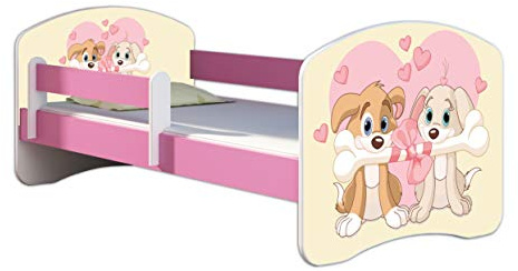 Kinderbett Jugendbett mit einer Schublade und Matratze Rausfallschutz Rosa 70 x 140 80 x 160 80 x 180 ACMA II (12 Welpen, 80 x 180 cm)