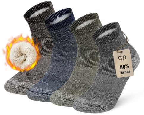 Vihir 4 Paar Merino Socken - Knöchelsocken 80% Wolle Herren merino socken für Skifahren, Trekking, Wandern 37-42, 41-46