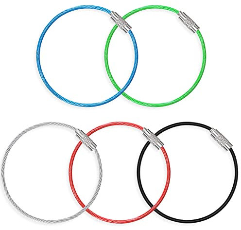 Uniclife 16cm Wire Keychain Cable in 5 Assorted Colors Large Stainless Steel Key Ring Loop Holder for Outdoor Hiking Heavy Duty Connectable Luggage Tag Keeper for Sport and Travel, 20Pack
