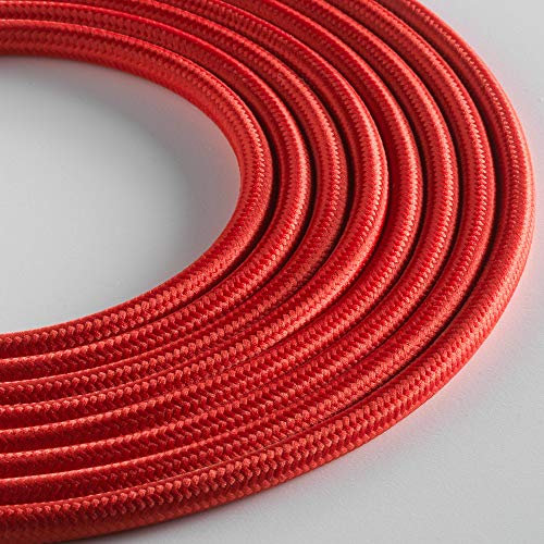 Klartext - Cable textil redondo LUMIÈRE para iluminación, 3 x 0,75 mm, rojo, 3 m. | Atención: cable tierra incluido. Máxima seguridad antisacudidas