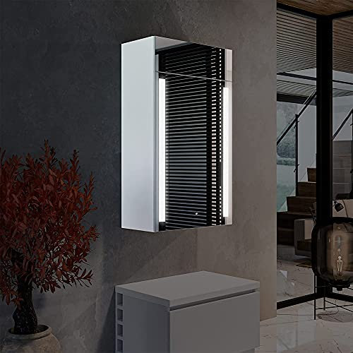 Artforma Garderobe Spiegelschrank mit LED Beleuchtung Höhe 110 cm - Breite 60cm - Länge 33,2 cm | LED Farbe Kaltweiß 7000k | Halter für Kleiderbügel | Ablage für Zubehör | Flurgarderobe