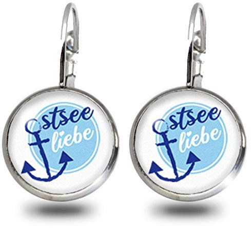 Fördeblau Maritime Ohranhänger mit Anker-Motiv, Nautischer Modeschmuck in 12mm Edelstahl, Klappbrisur für Ostsee Liebhaber