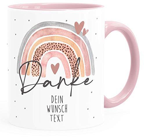 SpecialMe® Kaffeetasse Danke Regenbogen personalisierbar Wunschtext Dankeschön-Geschenk personalisierte Geschenke Personalisiert rosa rosa Keramik-Tasse