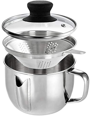 MIRTHBUY Fettabscheider Öl Fett Abscheider,Edelstahl Fettabschöpfer Fetttrennkanne Fett Ölfilter mit Sieb und Deckel für Restaurant Hause Küche Fettreduktion (1000ml)