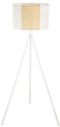 EGLO Stehlampe Arnhem, 1 flammige Stehleuchte vintage, boho, hygge, Standleuchte aus Papier, Seegras, Metall in Weiß, Natur, Wohnzimmerlampe, Lampe mit Tritt-Schalter, E27