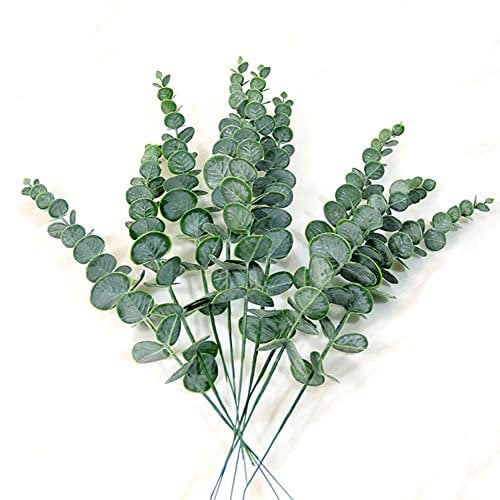 HAOSHICS, 10 pezzi di foglie di eucalipto artificiale con steli, per fai da te, bouquet, matrimoni, feste, casa, ufficio, tavolo, decorazione per centrotavola (verde)