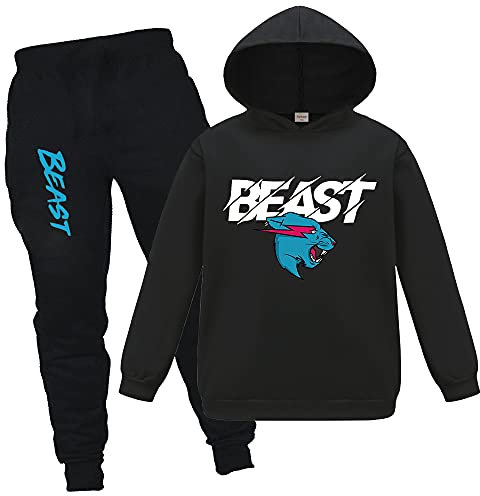 Berühmtes YouTube-Gamer-Logo, aufgerissene Lightning-Katze, bedruckter Kapuzenpullover und Hose, 2 Stück/Sets, Schwarz , 12-13 Jahre