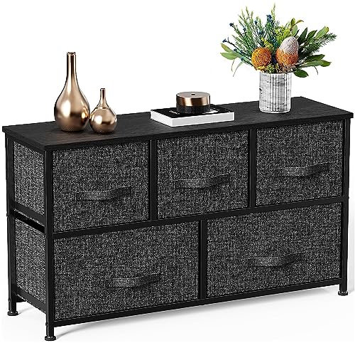 Pipishell Chest of Drawers, Fabric Storage Drawers easy to Install, Dresser with Wood Top and Large Storage Space, Vertical Chest of 5 Drawers Bedroom, Living Room, Nursery Room, Hallway