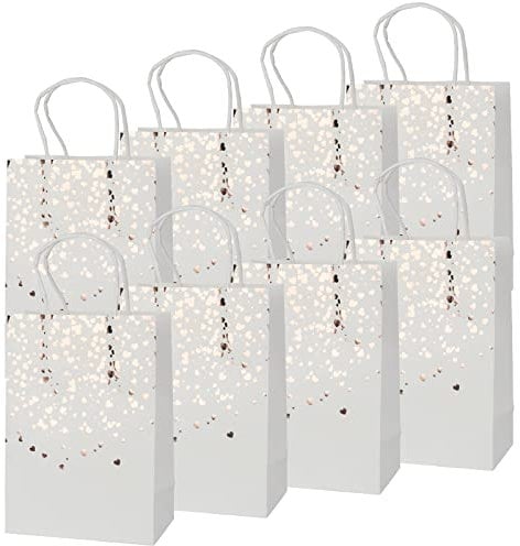 8 Pcs Hen Party Bags Bronzing Party Bags Hen Do Party Bags with Handles Rose Gold Heart Gift Bags White Paper Bags for Wedding Bridal Shower Bachelorette Party Favour