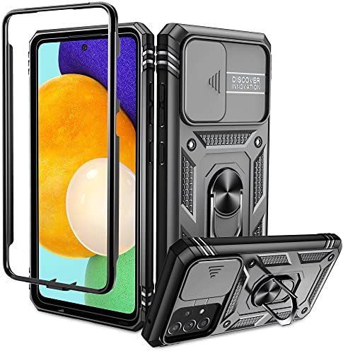 Echter Militärischer für Samsung Galaxy A52S 5G/A52 5G/4G Hülle (Unzerstörbar Stoßfestigkeit), Kameraschutz +360° Drehbarer Ständer +PC Bumper Schutzhülle Kratzfest Handyhülle Samsung A52S 5G Schwarz