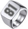 GoldChic Preferred Biker Siegelring Herren Edelstahl mit Nummer Gravur Quadrat Band Ring Silberfarbe Hip Hop Fingerring Ringgröße 62.1（19.8） Geschenke für Geburtstag Weihnachten