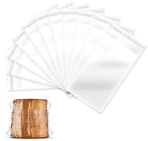 SAVITA 100pcs 3x5 Inch Self Sealing Transparent Plastic Bags - Self Adhesive Clear Cellophane Packaging for Bakery Snacks, Candy, Biscuit, Jewelry, Crafts