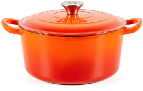 Lätt Home Cocotte Hierro Fundido Esmaltado Naranja. Cocotte Redonda 23x11 CM - 4 L. Olla Elegante, Resistente, Especial para Inducción y Apta para todos tipo de Cocina