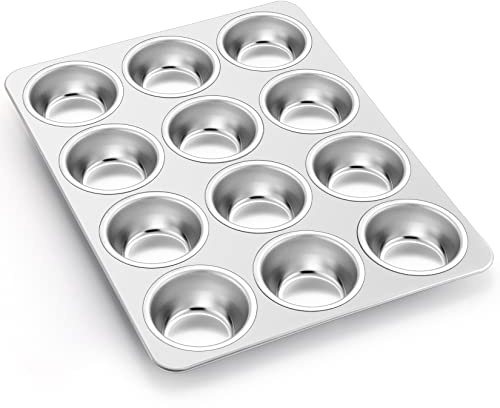 P&P CHEF 12-Cup Muffin Pan Tin, Stainless Steel Cupcake Pan, 1Pc