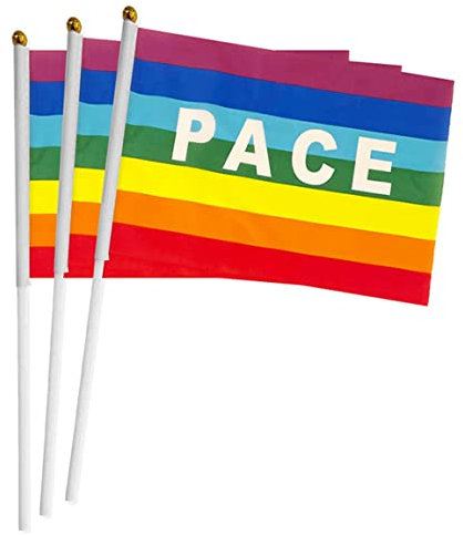 14 x 21 cm Pace Friedensflagge, 5/10 Regenbogen Peace Flags Handwinkende Mini-Bannern für Party Festival Paraden Partys Dekor (5 Stück)