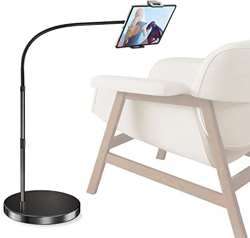 elitehood Tablet Bodenständer aus Aluminium, Winkel Höhen Verstellbarer Tablet Ständer mit 6.4KG Stabiler Basis, Schwanenhals Tablet Halterung für Bett Sofa, für 4.7-13 iPad, iPad Air Mini, Kindle