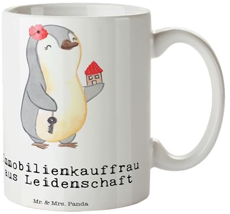 Mr. & Mrs. Panda Tasse Immobilienkauffrau Leidenschaft - Geschenk, Immobilienbüro, Eigenheim, Ausbildung, Danke, Immobilienhändlerin, Porzellantasse,
