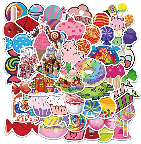 50Pcs Cute Sweets Aufkleber, bunte Leckereien Süßigkeiten Aufkleber für Kinder Mädchen, Cartoon Lollipop Schokolade Eiscreme CupCake Aufkleber