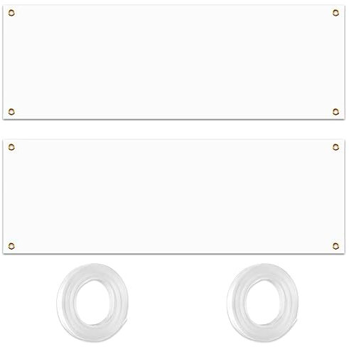 2 Set Großes Leeres Banner 180x60cm - Weißes Selbst Gestalten Personalisiert Mit Ösen für Geburtstag Jugendweihe - Polyester Partybanner Lang Mit 10m Hängendem Seil für Partyfeiern