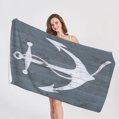 QEODAH Strandtuch XXL 200x200 Anker - Schnelltrocknend & Ultraleicht & Sandfrei & Weich Mikrofaser Handtücher, Maritim Strandhandtuch Badetuch Handtuch, Pflegeleicht Badetücher