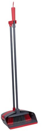 Long Handled Dustpan Brush Set Soft Bristle Grey Home Broom Lobby Sweep Upright Standing Sweeping Cleaning Brush Set