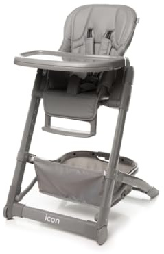 4BABY Icon Hochstuhl, Kinderhochstuhl, für Kinder bis 3 Jahre, 0-15 kg, Rückenlehne Verstellbar und Klappbar (Grau)