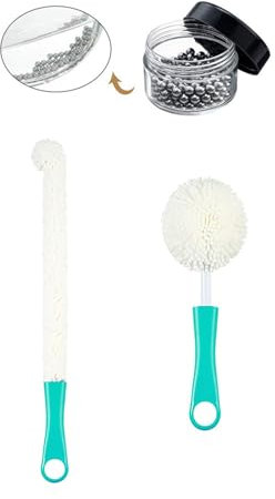 Vokowin 500 Granule Cleaning Beads for Decanter Stainless and Wine Decanter Cleaning Brush Multi-Function Household Cleaning Tools for Decanter/Champagne Flutes/Goblets/Glasses/Cups (K333-2)