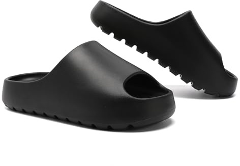 Uonesone Sliders Women Men Summer Cloud Sliders,Ultra-Soft Shower Bathroom Non-Slip Quick Drying Open Toe Super Soft Comfy Thick Sole slippers slides Indoor Outdoor(Black,6/7 UK)
