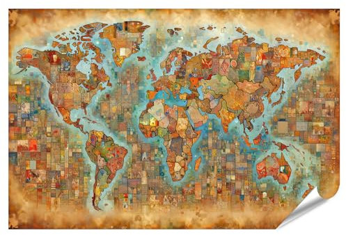 islandburner Prime XXL Bild Poster Detailreiche hochauflösende Weltkarte Premium Bilder Fotodruck